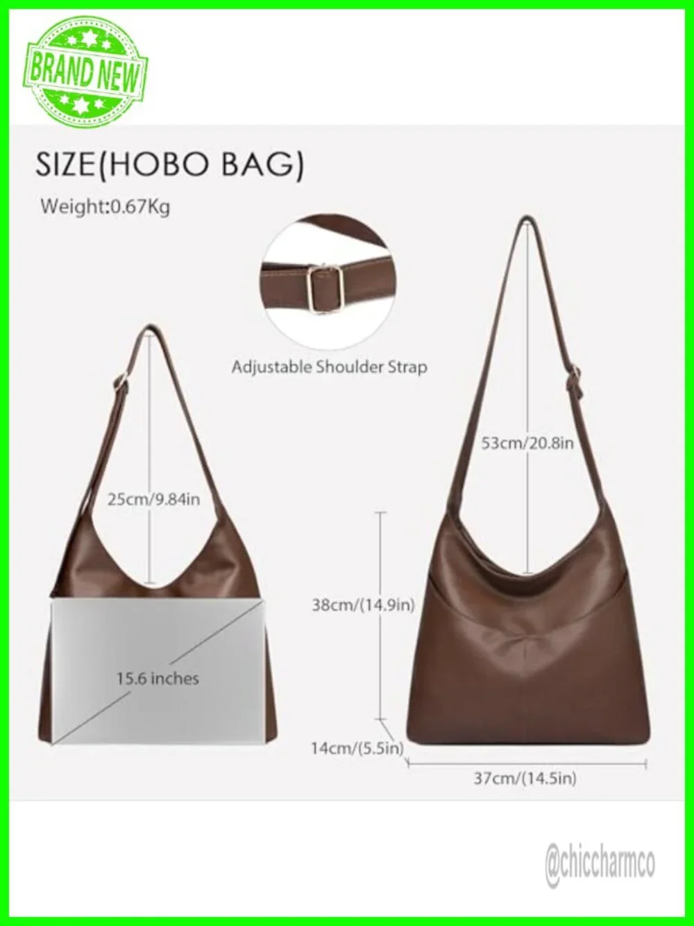 Large Slouchy Vegan Leather Hobo Bag Shoulder Crossbody Tote Work Travel